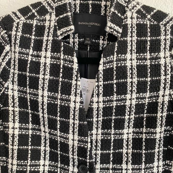 NWT! Banana Republic Boucle Tweed Gingham Black White Jacket Peacoat XS Preppy - Picture 5 of 12